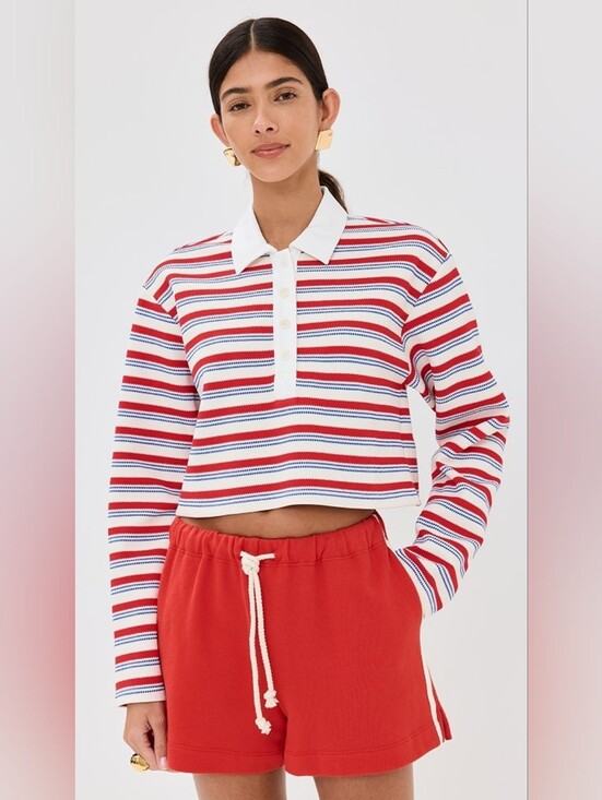 Reformation Tops - REFORMATION Anna Rugby Crop Knit Top, Sz Sm